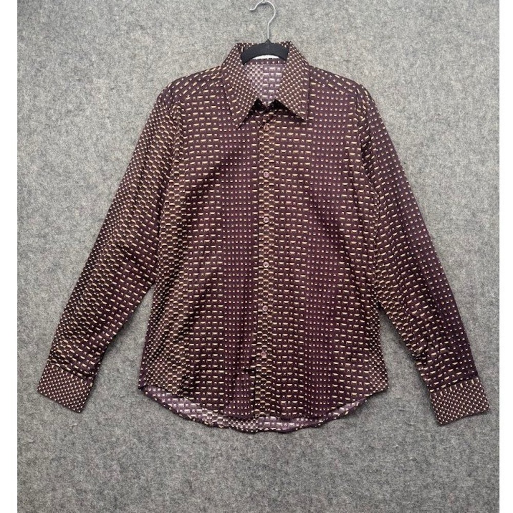 Versace Collection Mens Geometric Print Button Down Shirt Plum Gold IT 40 L